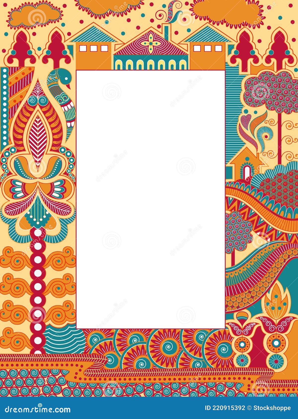 Russian Mural Floral Design Background Template for Greetings and Invitation  Card Stock Vector - Illustration of national, background: 220915392