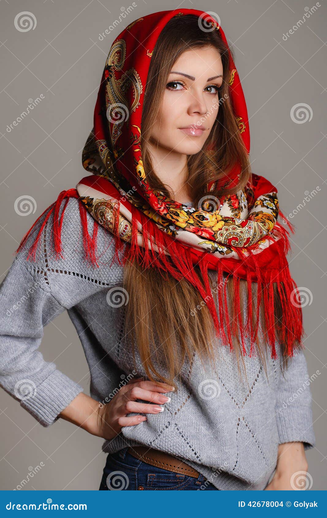 Russian National Traditional Scarf on Your Head Stock Photo - Image of ...