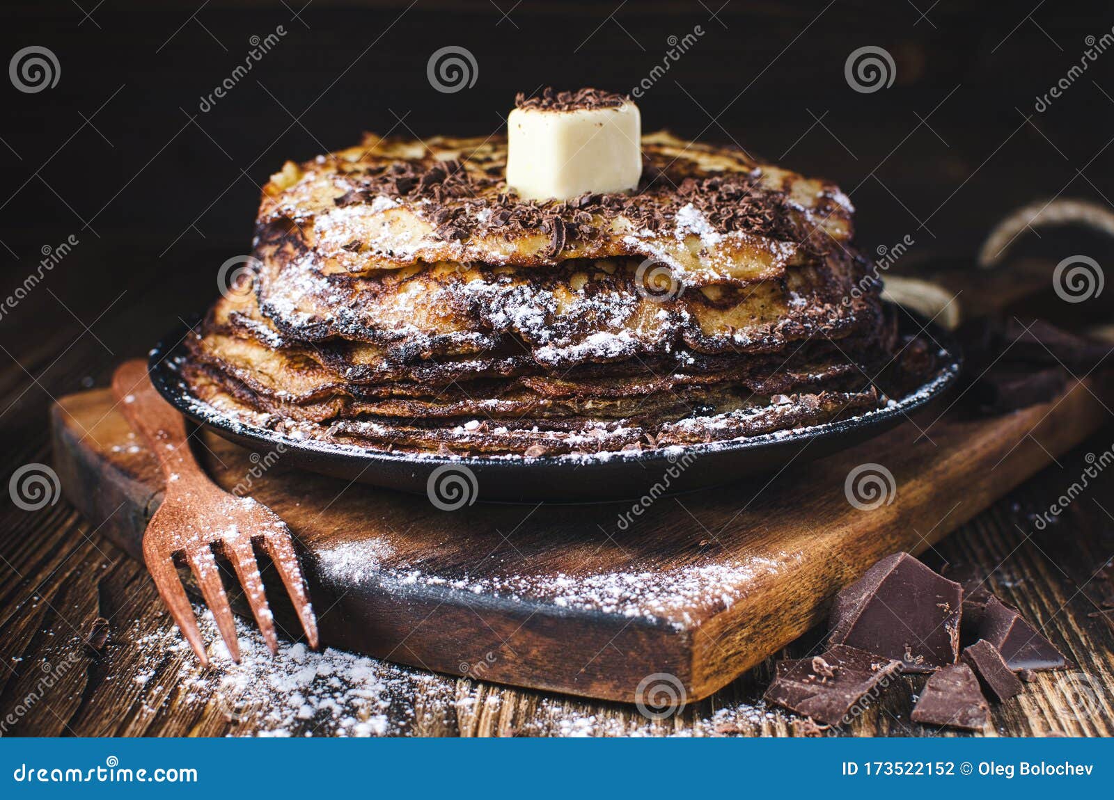 Russian Pancakes With Sugar, Butter And Chocolate, National Food ...