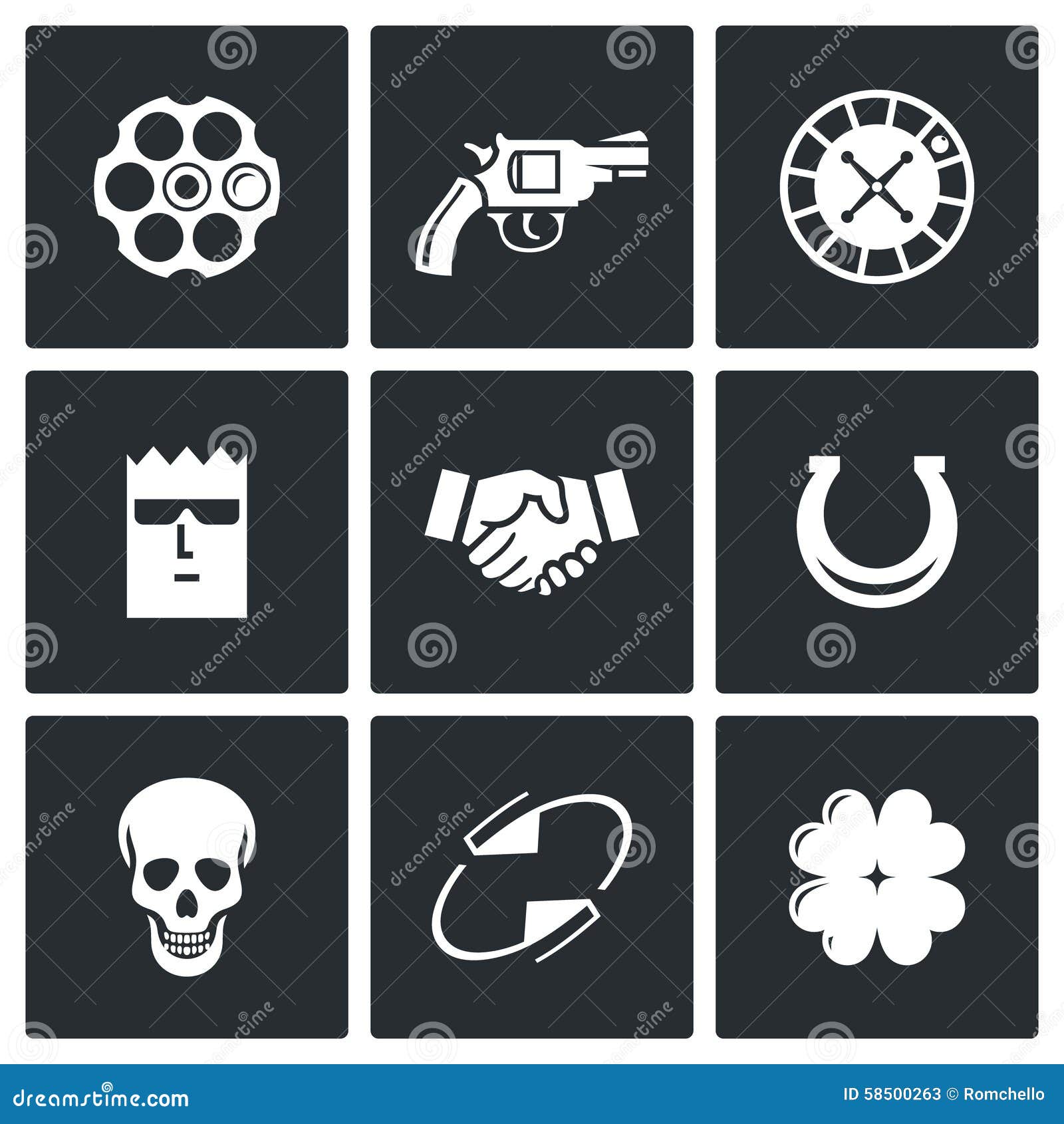 Russian roulette game icons. Vector Illustration. - Stock