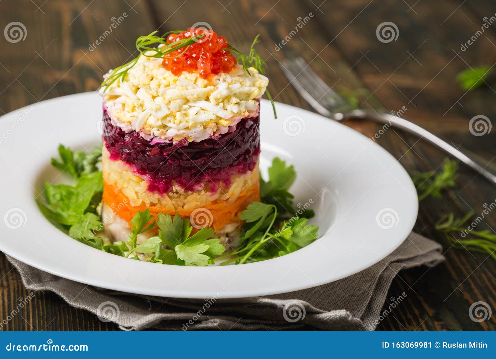 Herring Under a Fur Coat. Russian Traditional Holiday Salad Stock Image ...