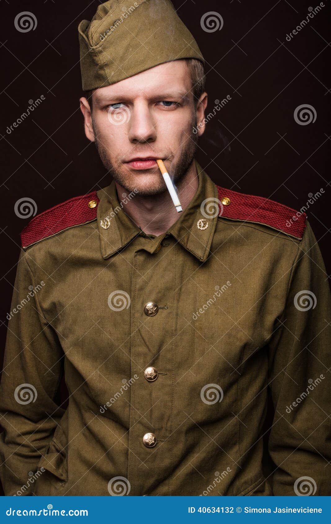 Russian Soldier Smoking Cigarette Stock Photo - Image: 40634132