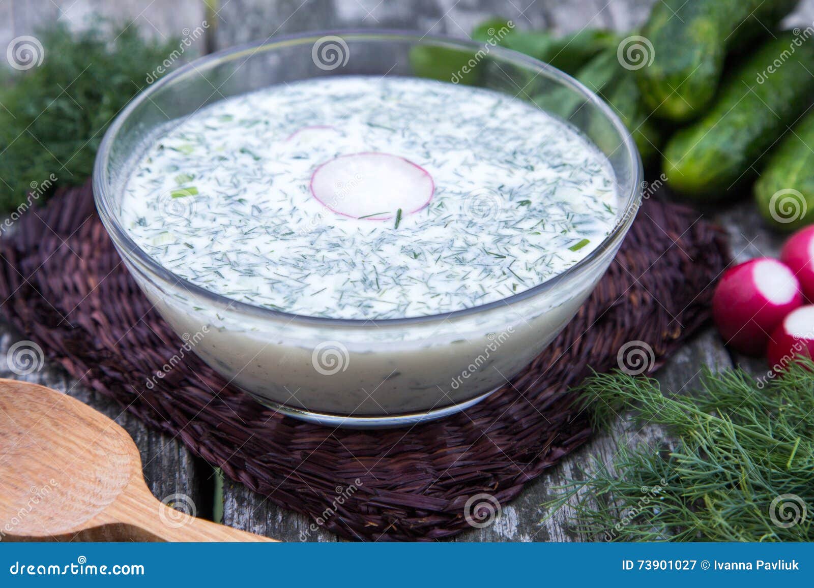 Russian Springsummer Cold Soup with Vegetables with Kefir Stock Image