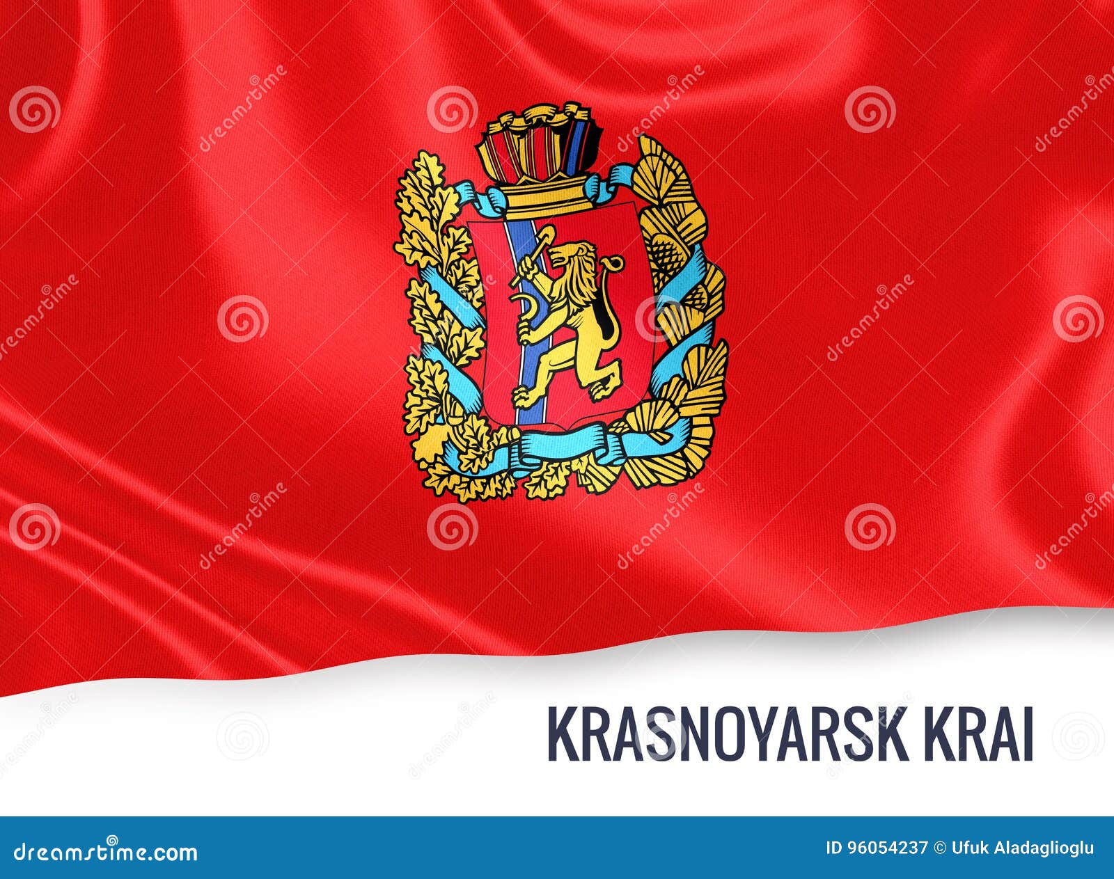 Russian State Krasnoyarsk Krai Flag Waving On An Isolated White Stock