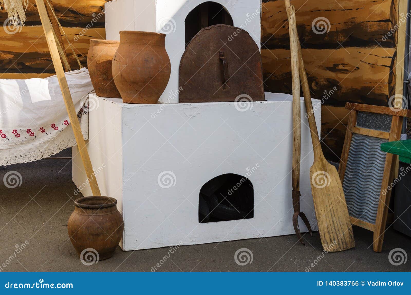 Russian Stove with Inventory Stock Photo Image of door, furnace