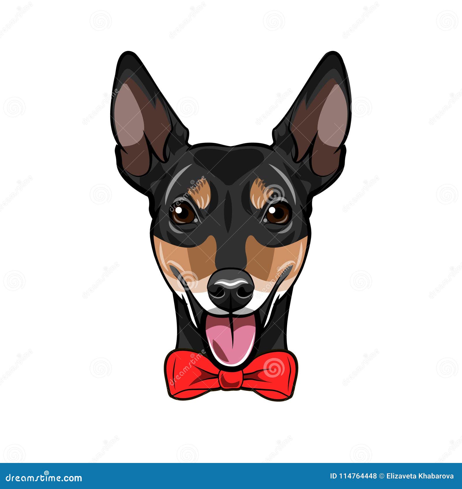 Russian Toy Terrier Dog. Bow. Dog Portrait. Dog Head Muzzle Face. Vector.  Stock Vector - Illustration of hipster, dress: 114764448