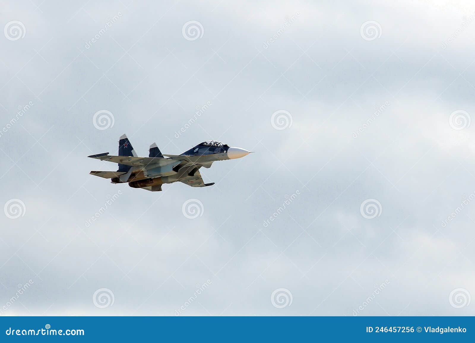 russian two-seat twin-engine super maneuverable deck-mounted multi-purpose fighter su-30 cm flanker-c in the sky at the internat