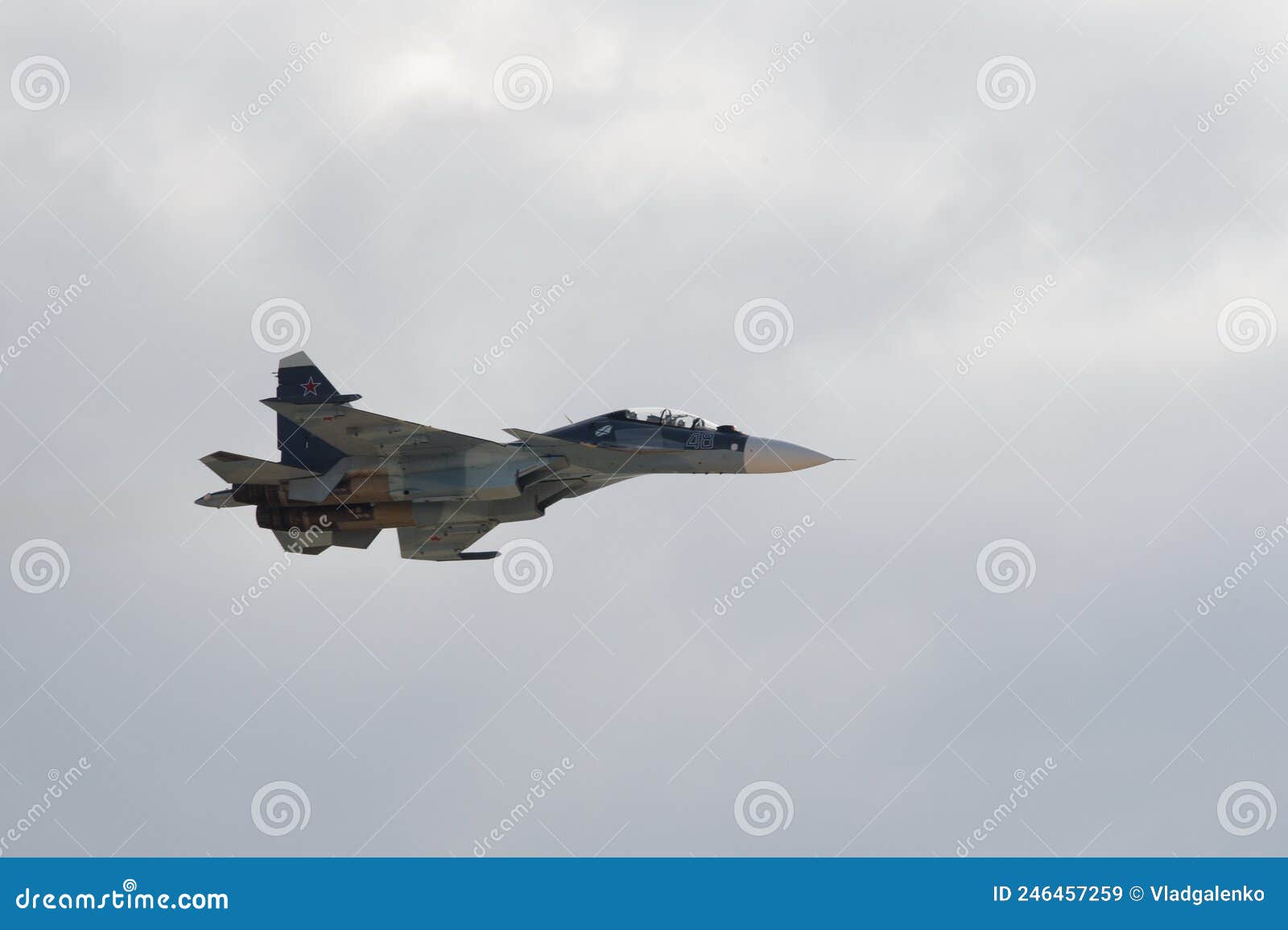 russian two-seat twin-engine super maneuverable deck-mounted multi-purpose fighter su-30 cm flanker-c in the sky at  internation