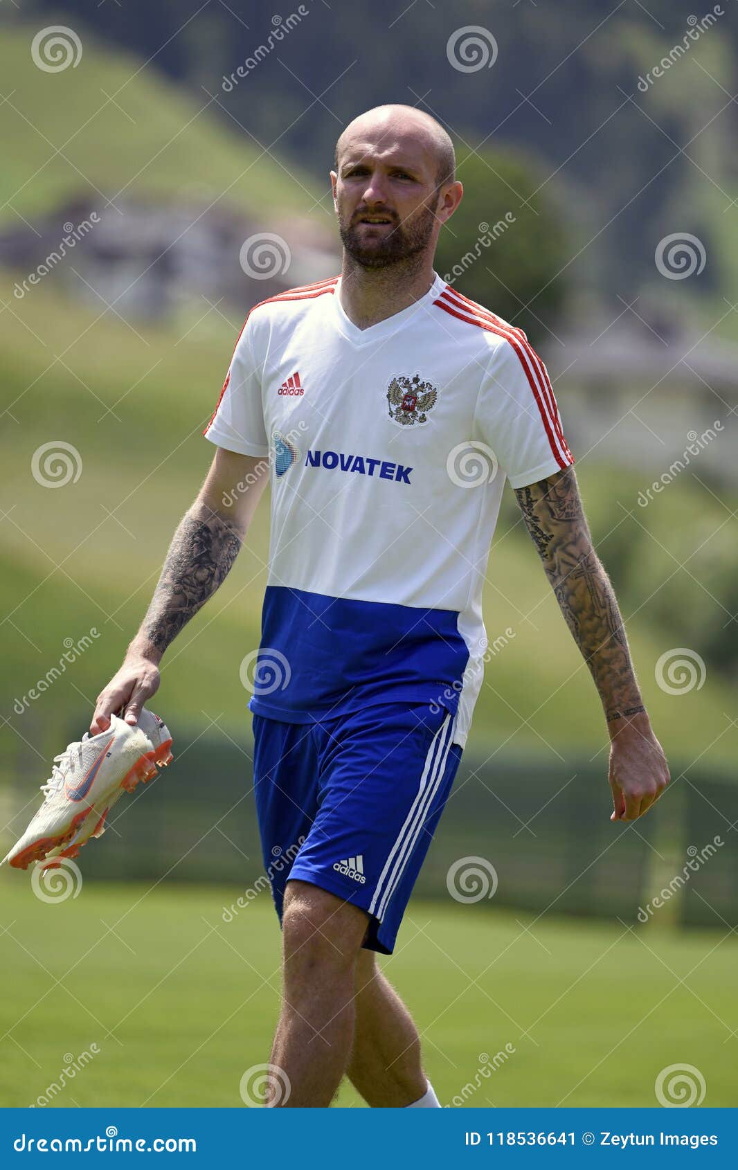 Neustift, Tirol, Oostenrijk - Mei 28, 2018 Russische voetbalster Konstantin Rausch tijdens opleidingskamp in Neustift, Oostenrijk