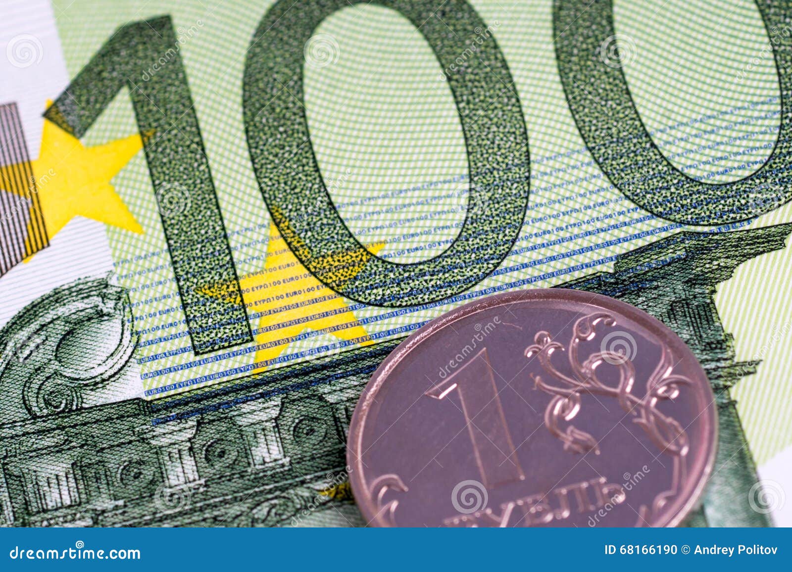 1 Russischer Rubel Auf Banknote Des Euros 100 Stockfoto Bild Von Banknote Euros