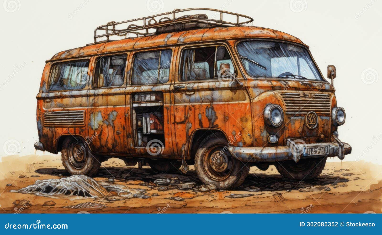rust bus  by jeff van - stunning 32k uhd prehistoricore artwork