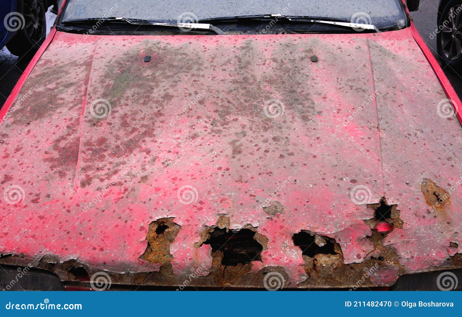 Rust in the Hood of a Red Car Stock Photo Image of iron, rust 211482470