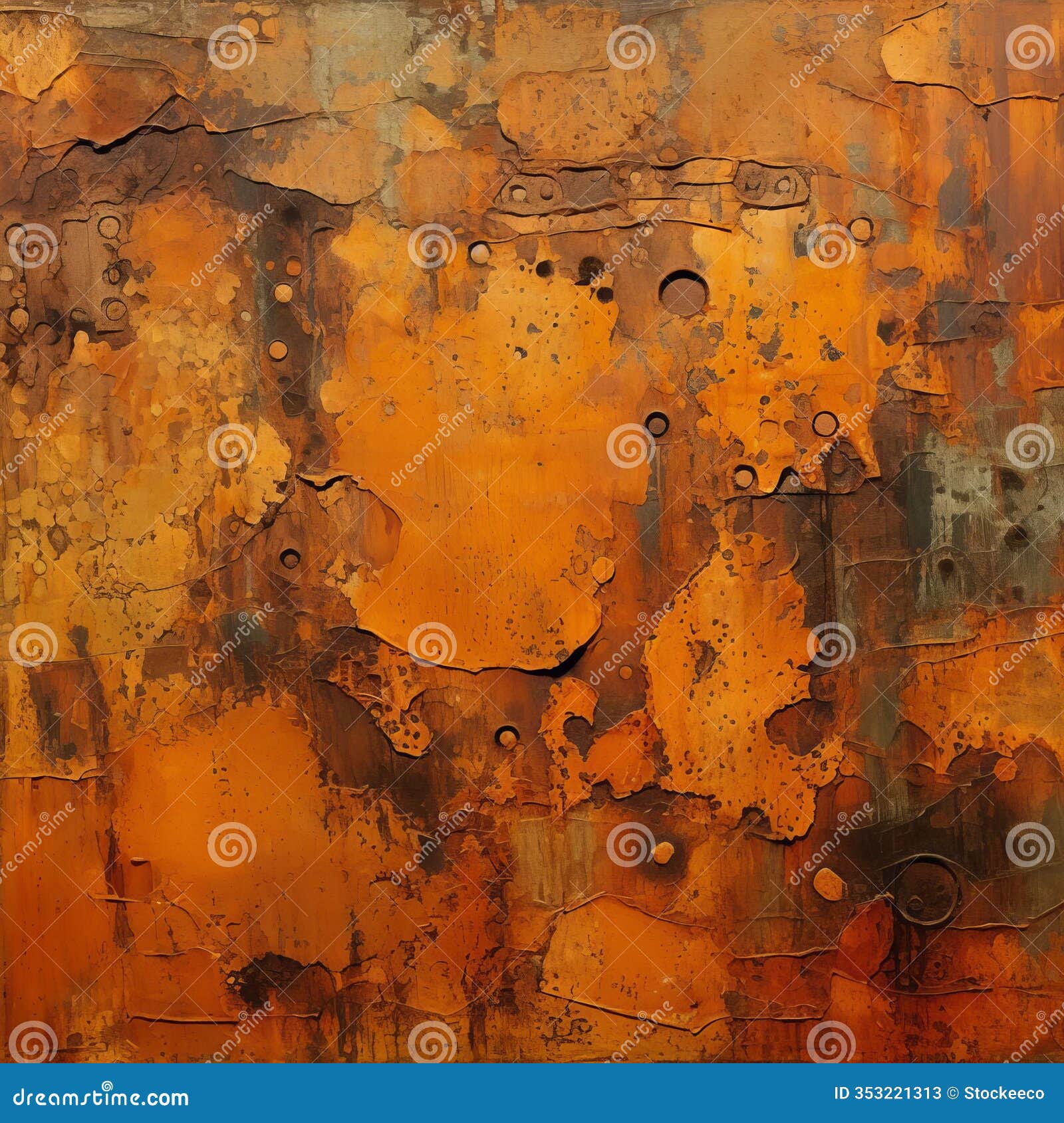 rust-inspired fashion painting with multilayered textured patterns
