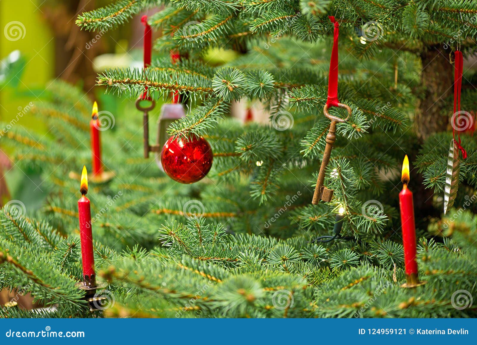 Rusta Kays and Candles on the Christmas Tree. Stock Image Image of