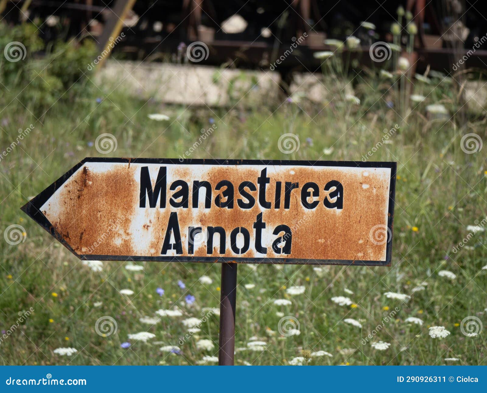 rusted indicator to arnota monastery, oltenia region, romania