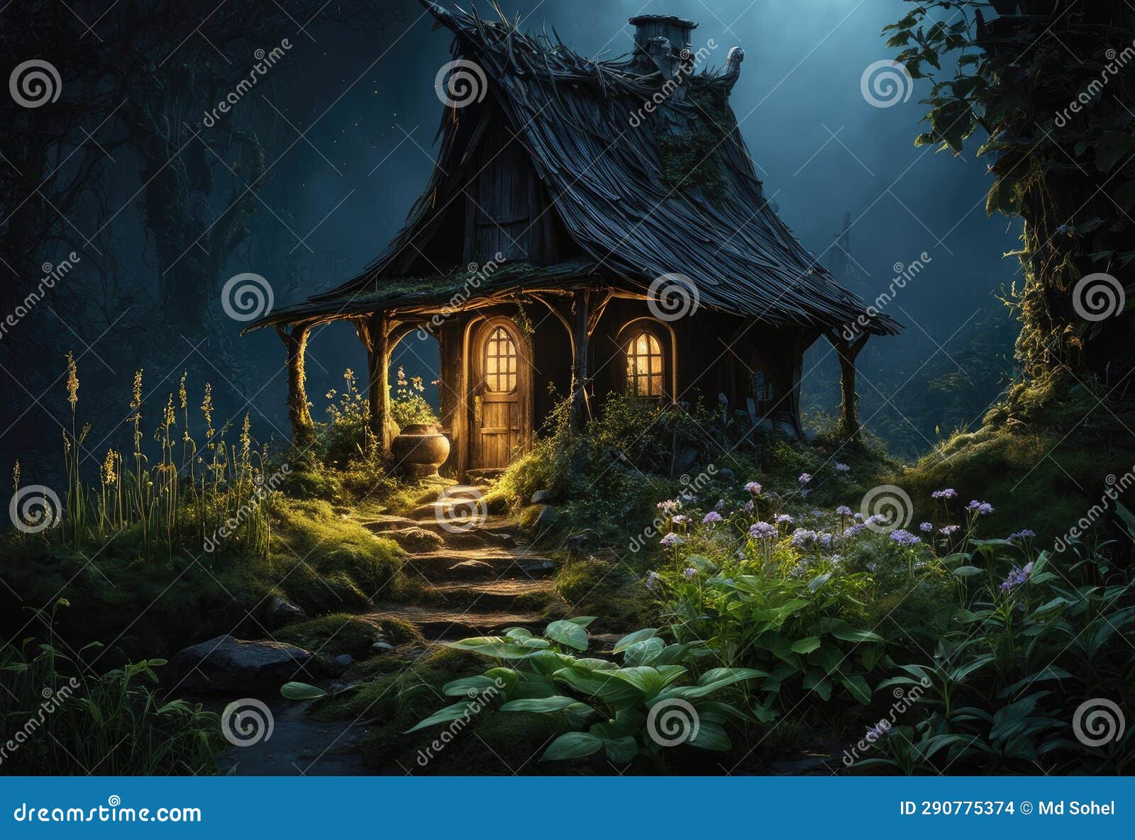 the rusted- iron cauldron bubbling with unknown concoctions outside the witch-s hut in the dark swamp