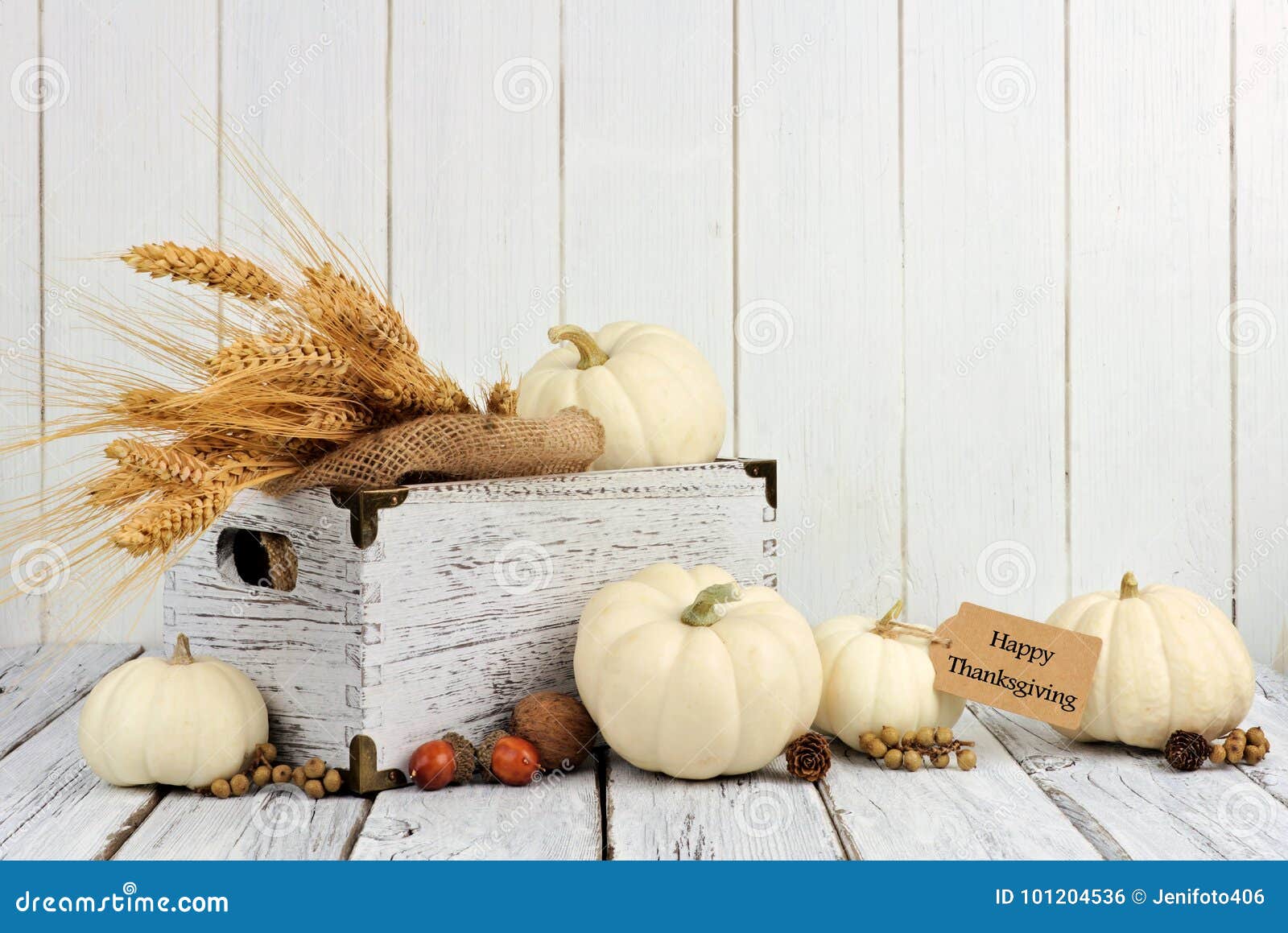 rustic autumn decor against white wood