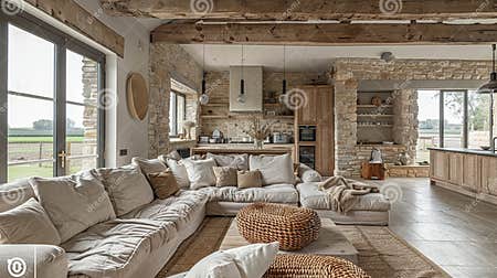 Rustic Barn Conversion with Exposed Beams and Modern Touches Stock