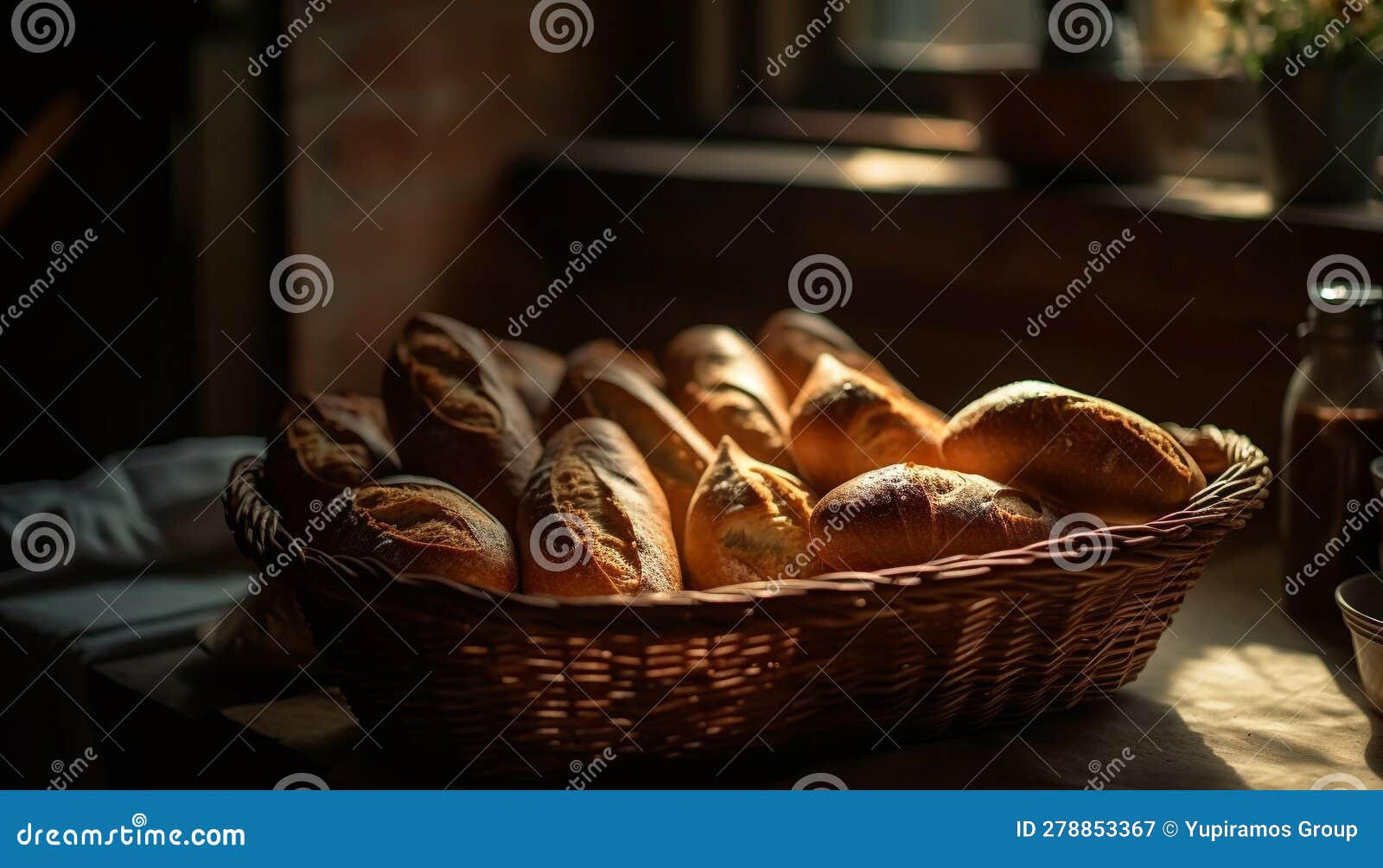 A Rustic Basket of Fresh Baked French Pastries and Breads Generated by