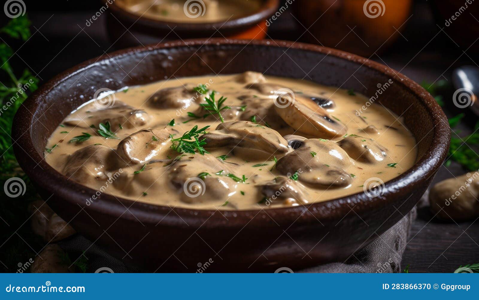 Rustic Beef Stew with Fresh Herbs and Mushrooms Generated by AI Stock