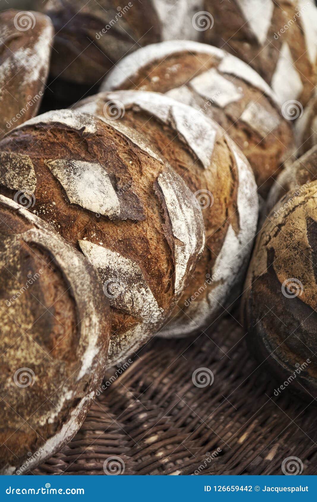 Rustic Bread on Wicker Baskets in a Bakery Stock Photo Image of