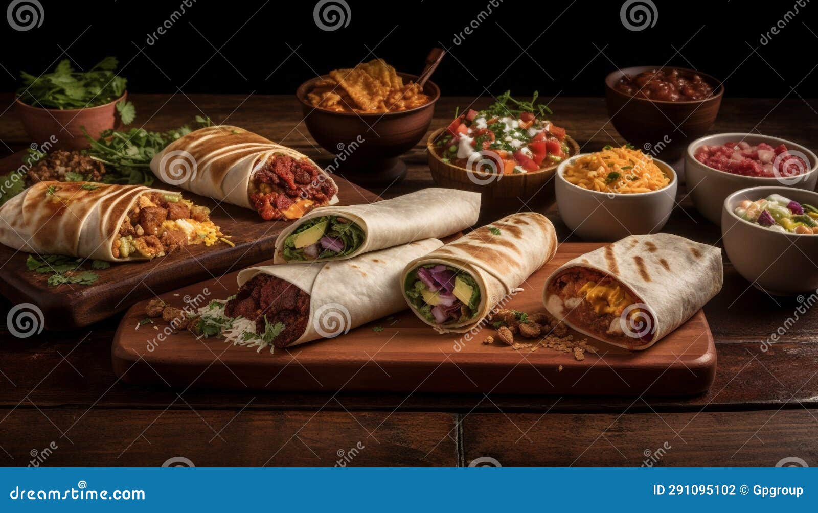 Rustic Burrito Wrap with Grilled Beef and Guacamole Generated by AI