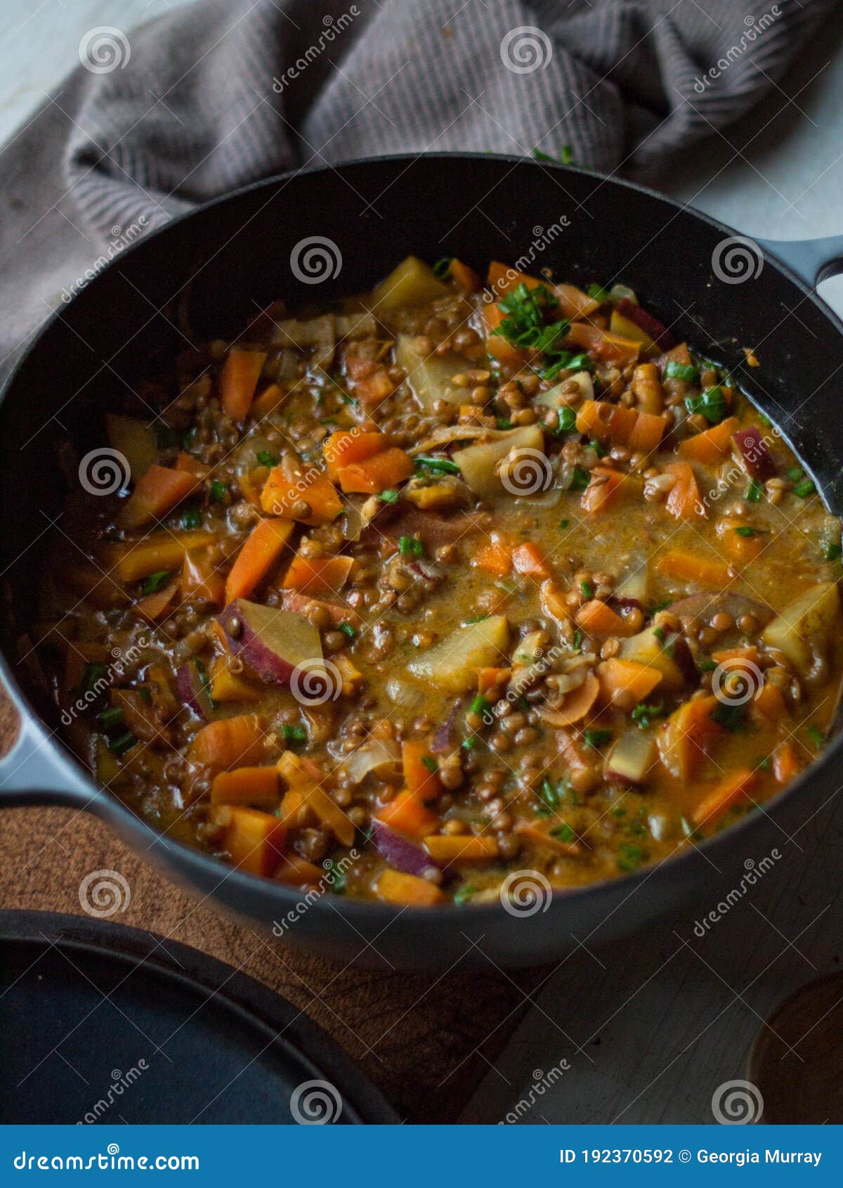 Rustic Carrot and Lentil Curry in Pot Stock Photo Image of herbs