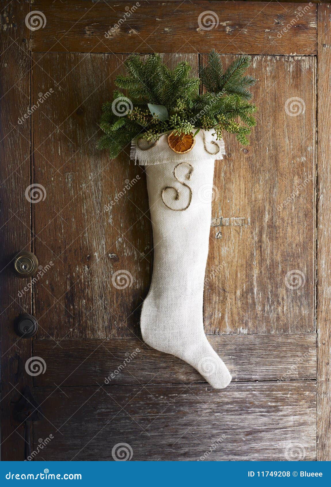 Rustic Christmas Stocking for Front Door Stock Photo Image of empty
