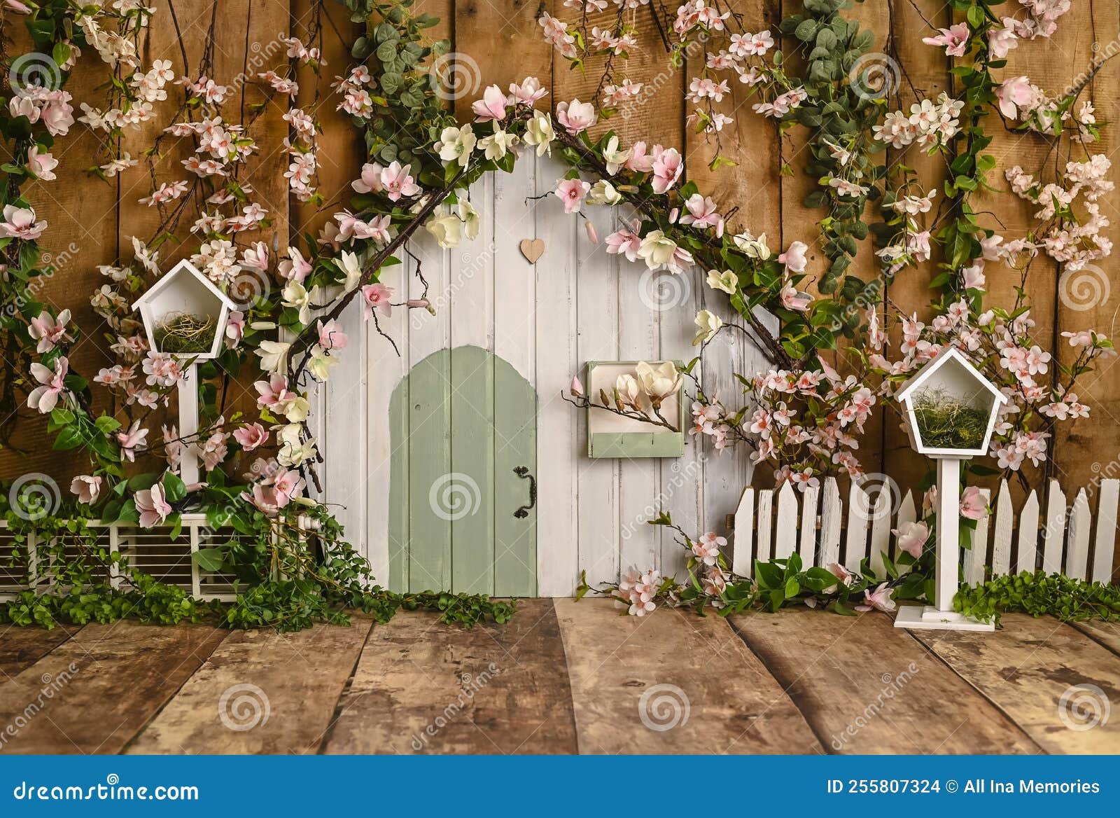 rustic cute house and pinky flowers custom made sett up