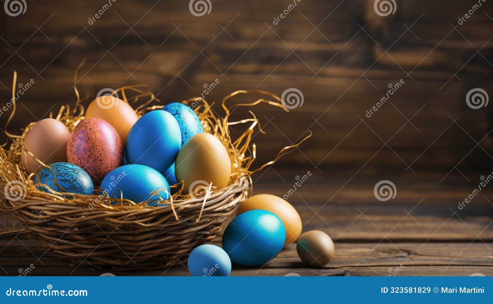 the rustic easter eggs nest display with intricate s and a cozy wooden background.