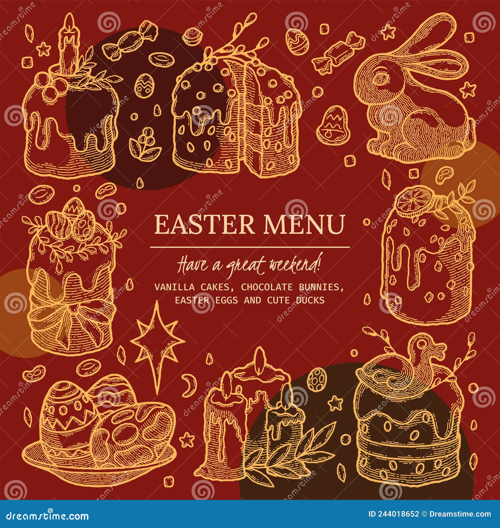 Rustic Easter Menu Frame As Vector Image. Ready To Use Engraved Style
