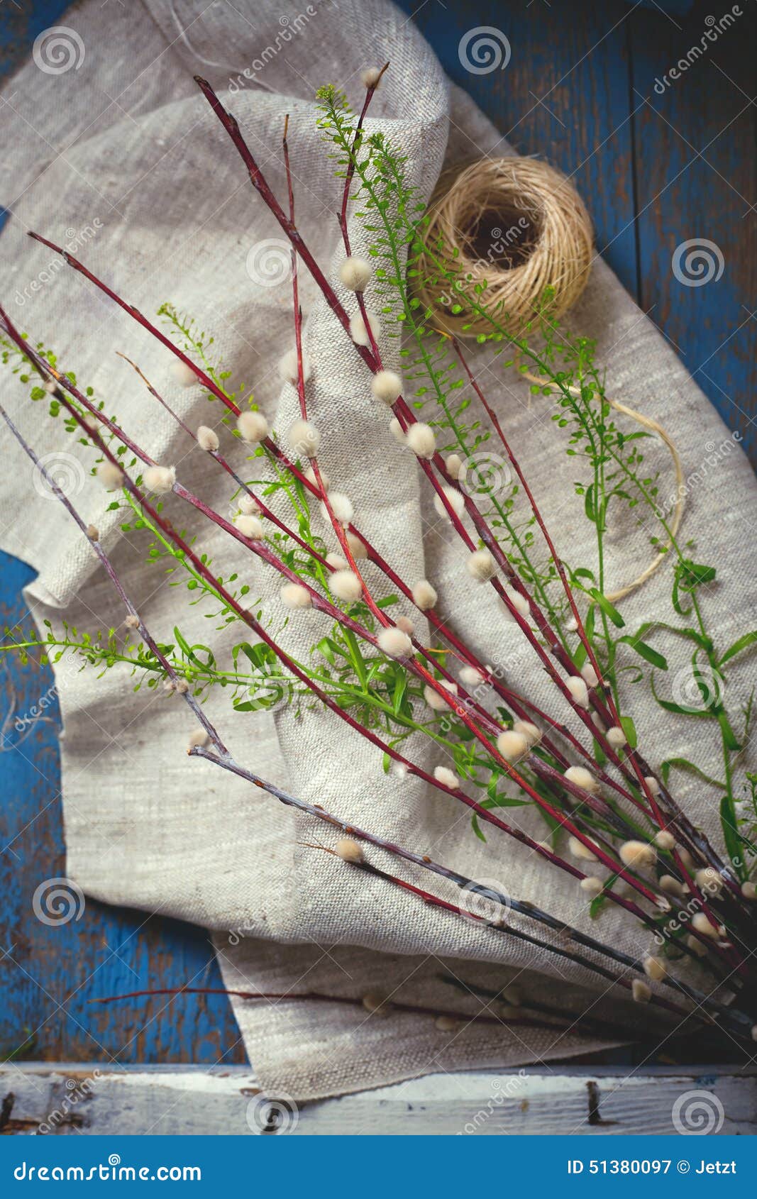 Rustic Easter Setting with Willow Branches Stock Image Image of