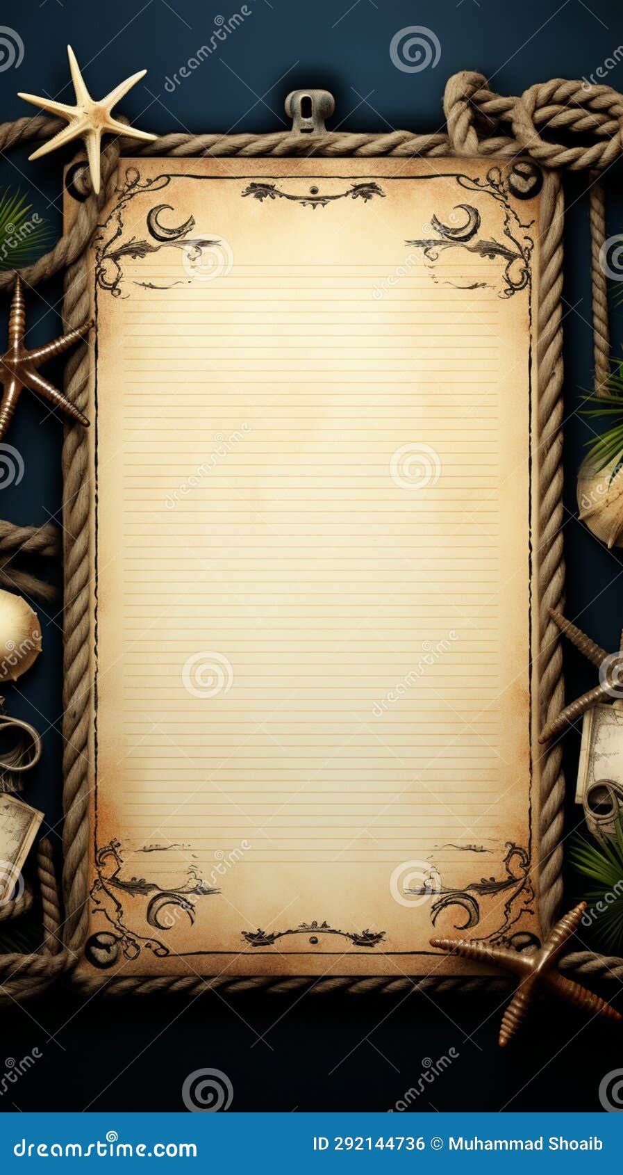 rustic elegance nautical rope frames blank paper, adding maritime inspired sophistication