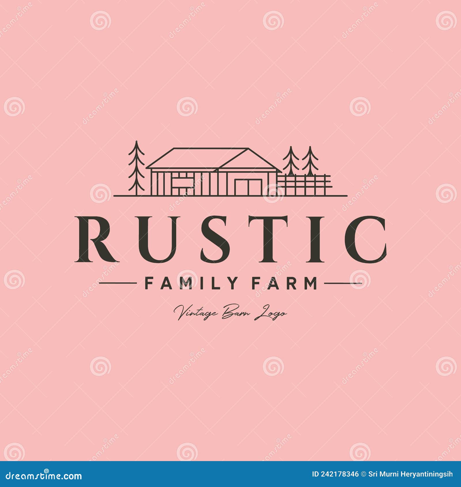 rustic family farm line art logo    