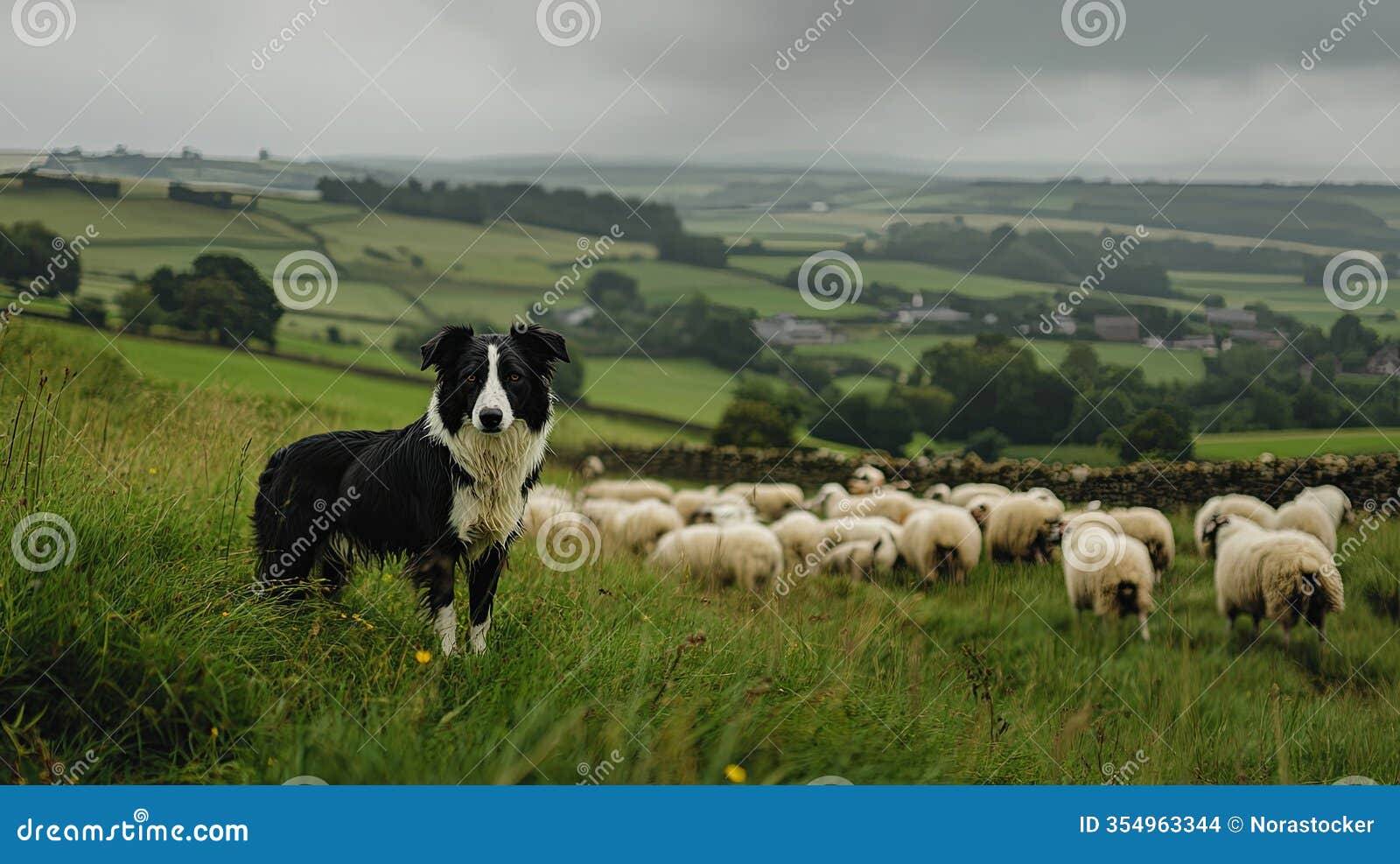 a rustic farm dog training session with sheep and a working border