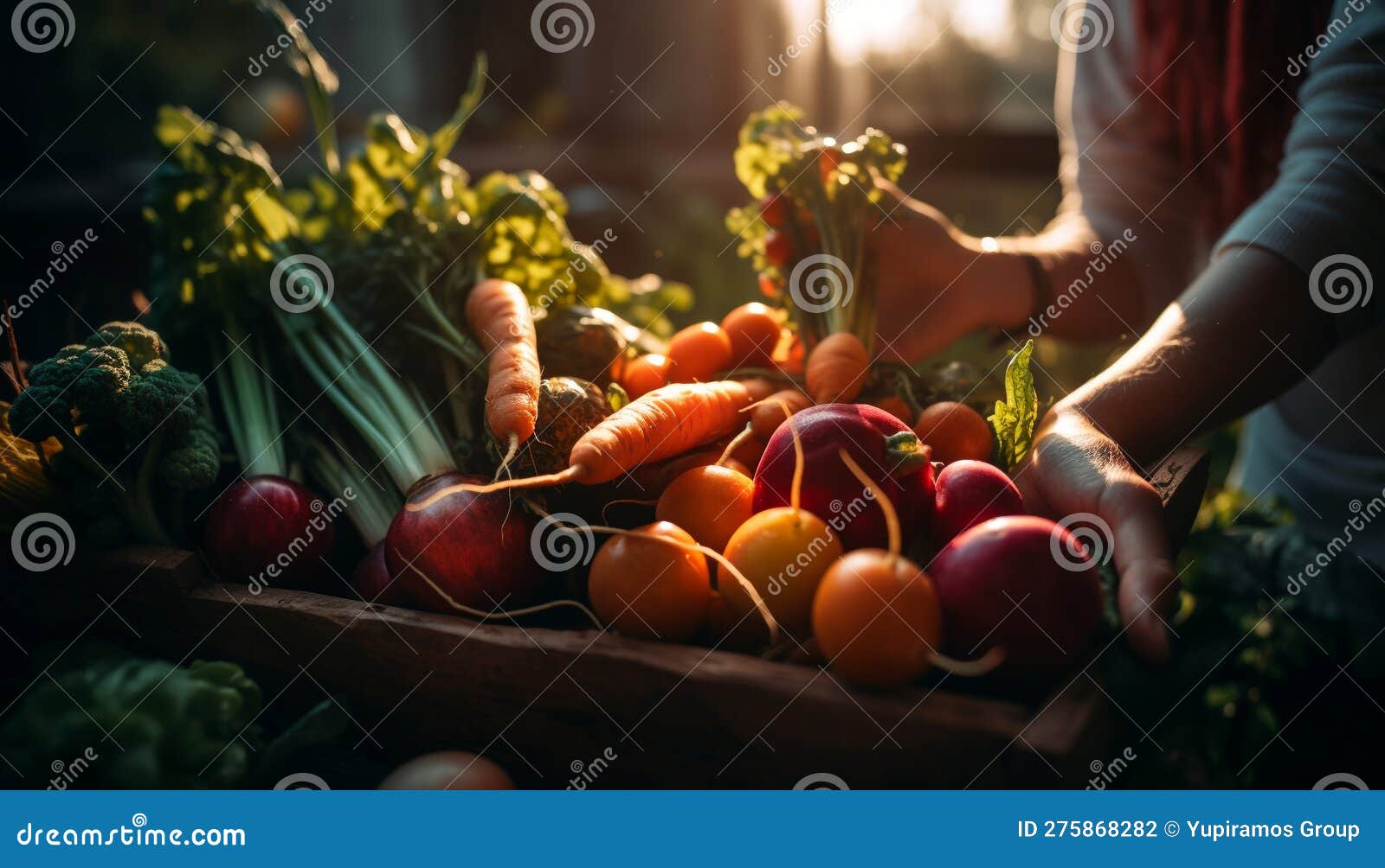 Rustic Farmer Holding Homegrown Produce in Vegetable Basket Generated