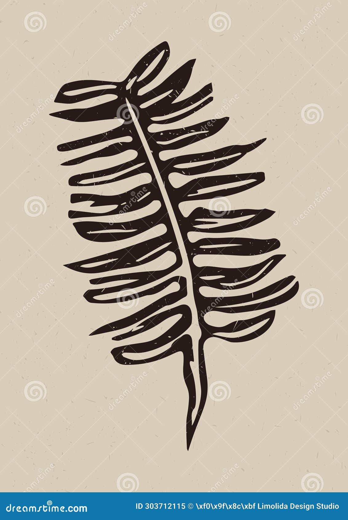 rustic forest woodcut of folkart fern in simple silhouette style  motif. grungy icon for natural botany 