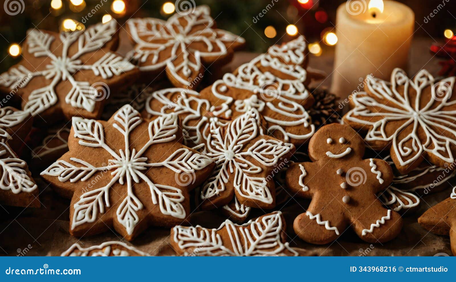 rustic gingerbread cookie close-up with detailed icing 