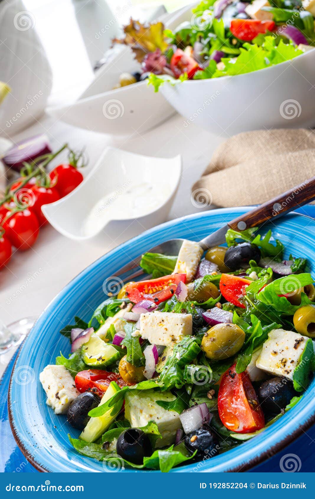 rustic greek salad with sheep`s cheese
