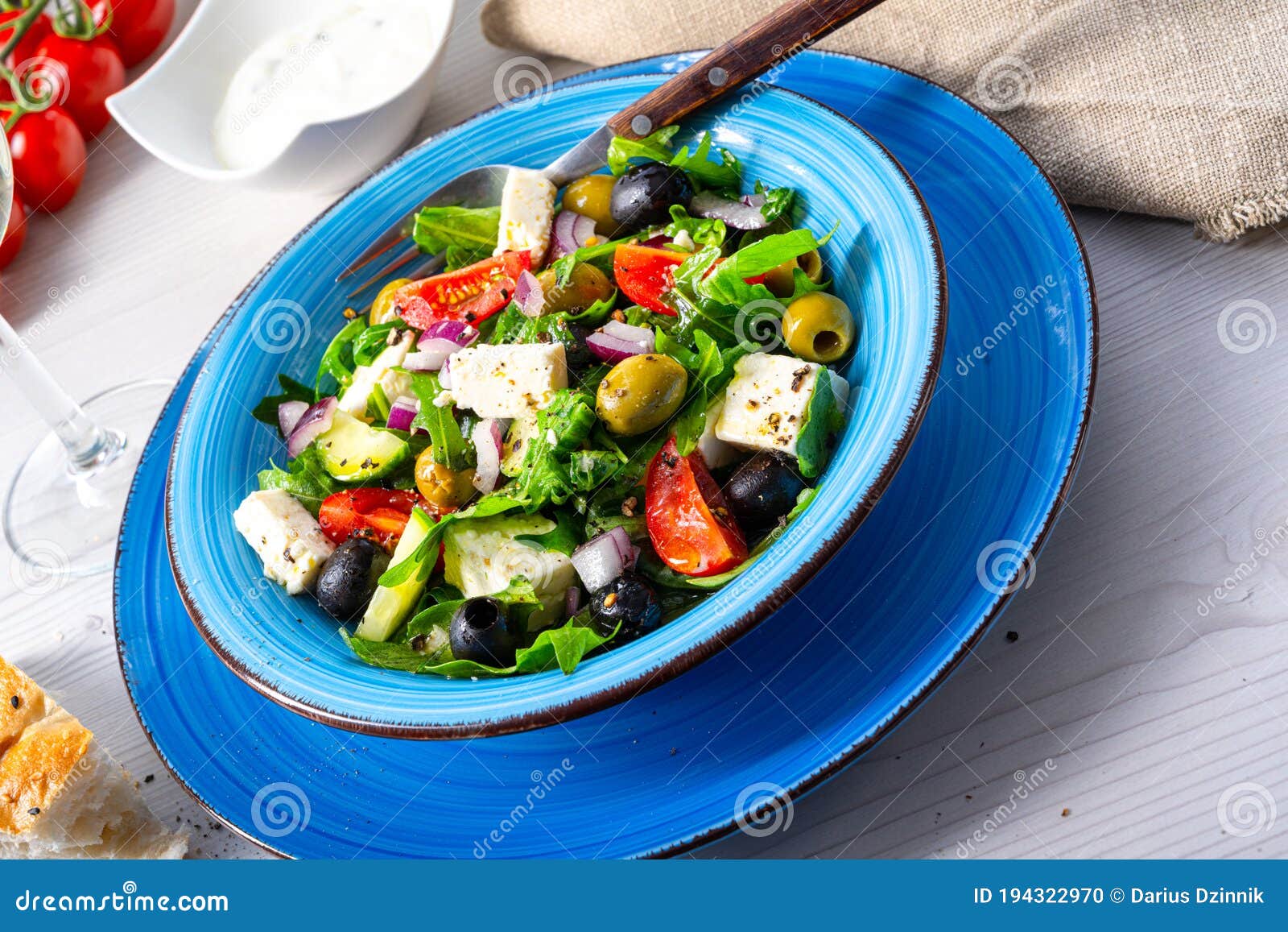 rustic greek salad with sheep`s cheese