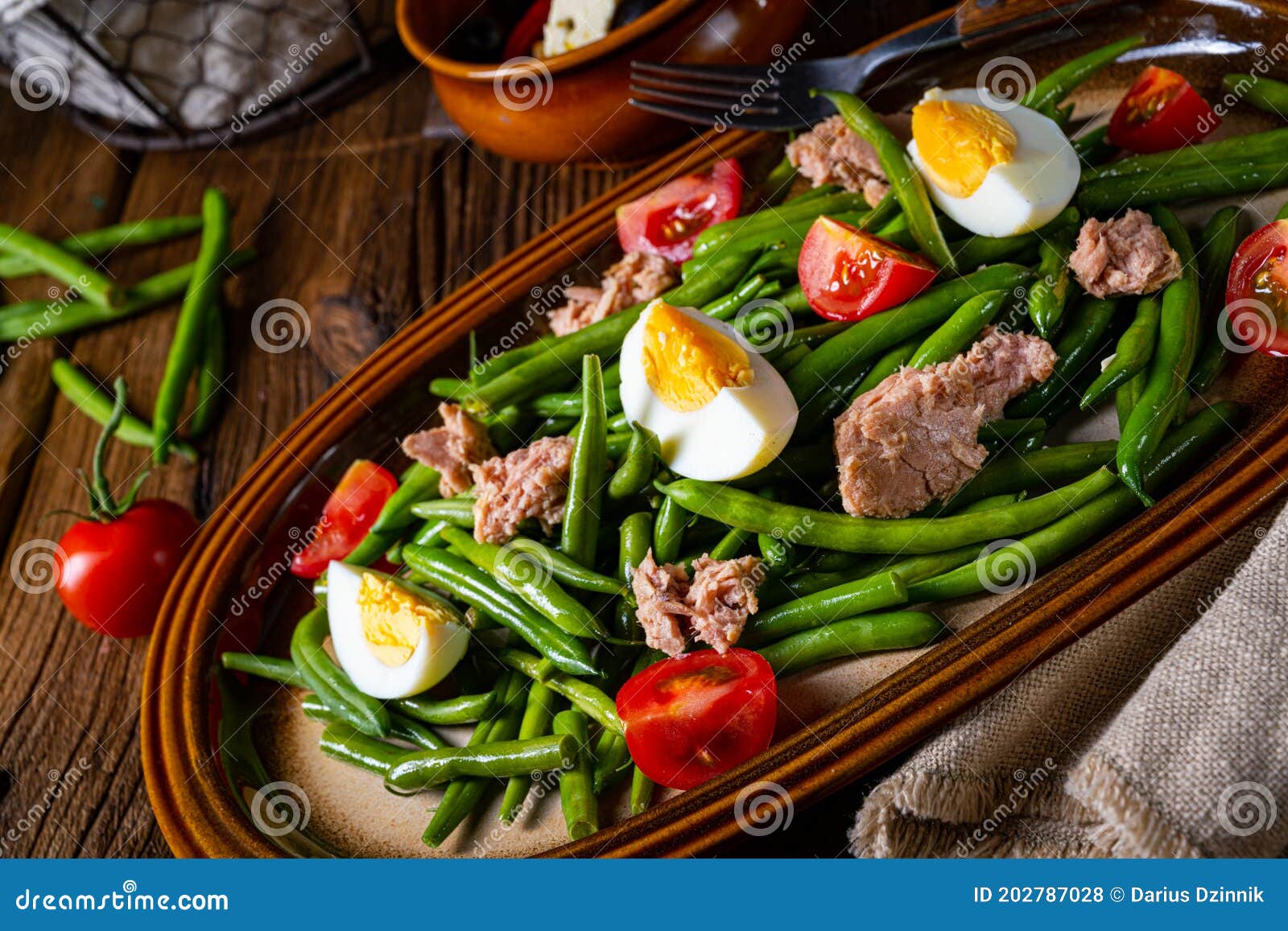 Rustic Green Bean Salad with Egg and Tuna Stock Photo Image of german