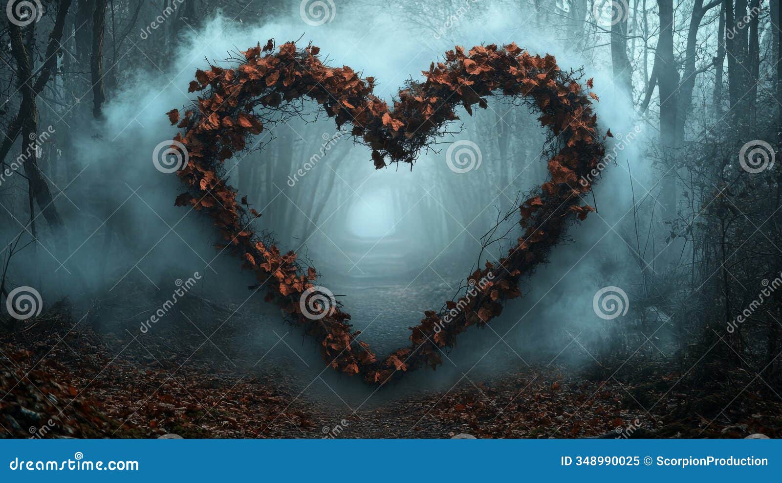 rustic heart-d wreath in foggy autumn forest