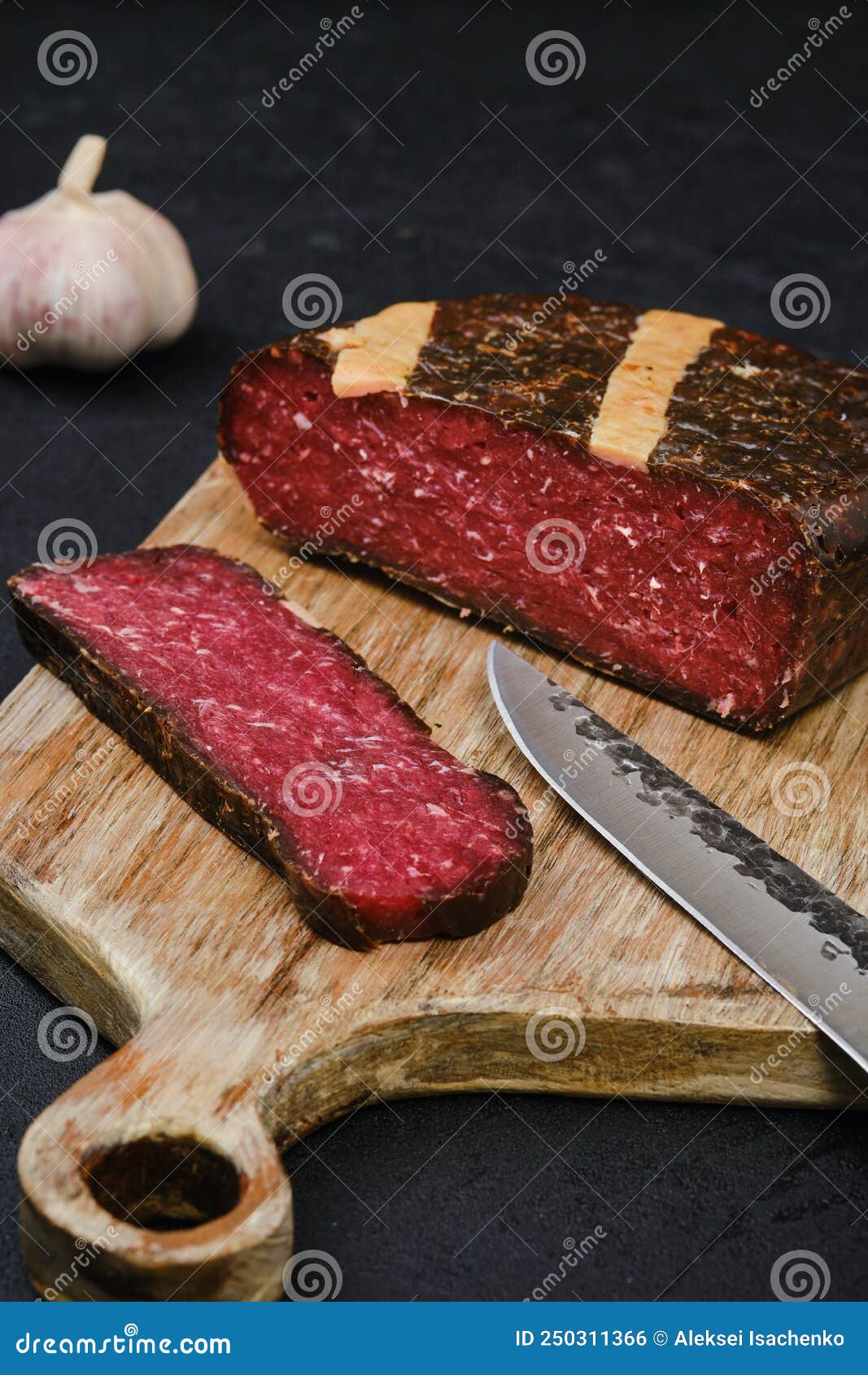 Cured Beef Ham on Cutting Board Stock Photo Image of beef, knife