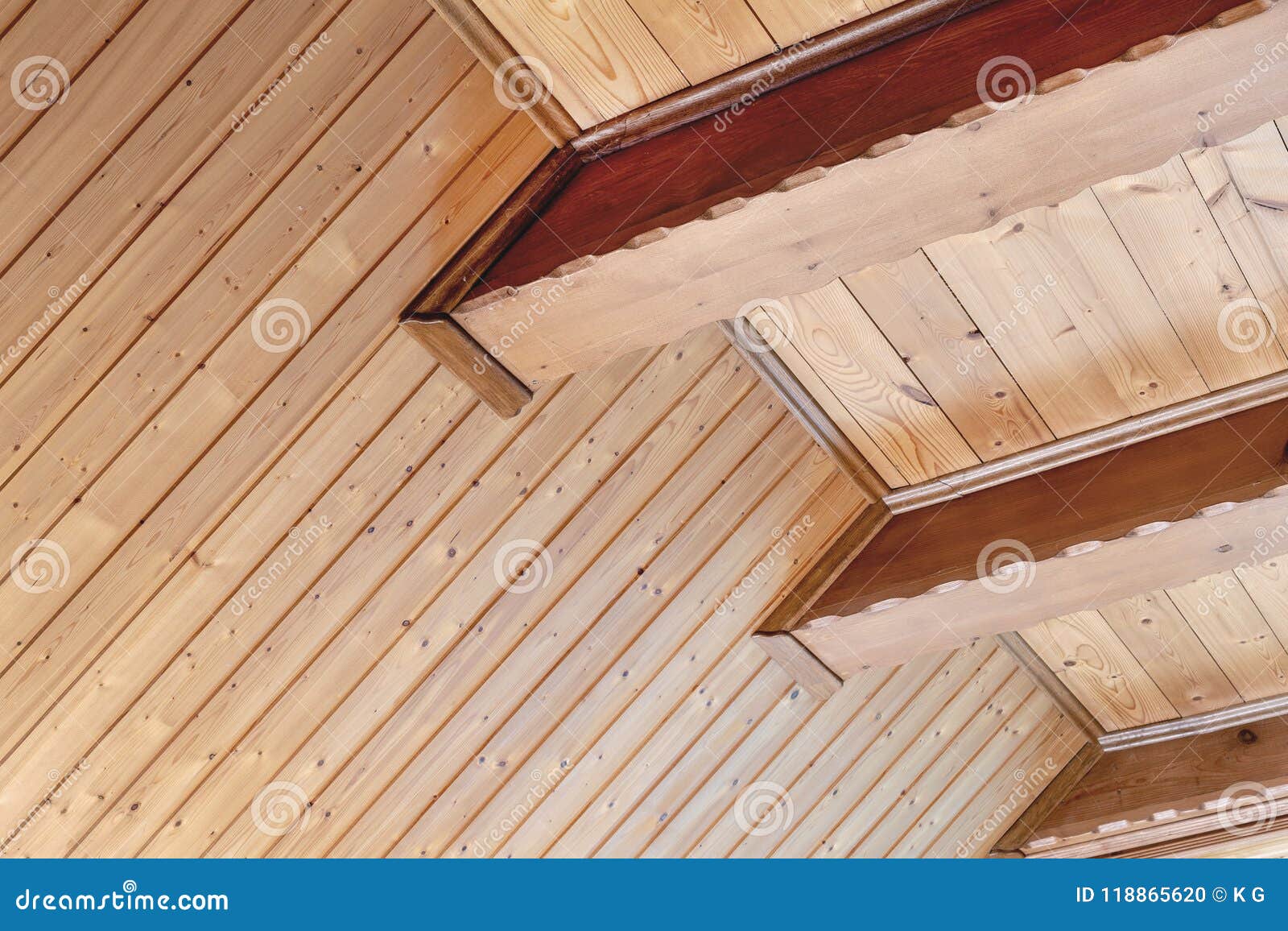 Rustic House Ceiling With Wide Wooden Beam Support Country