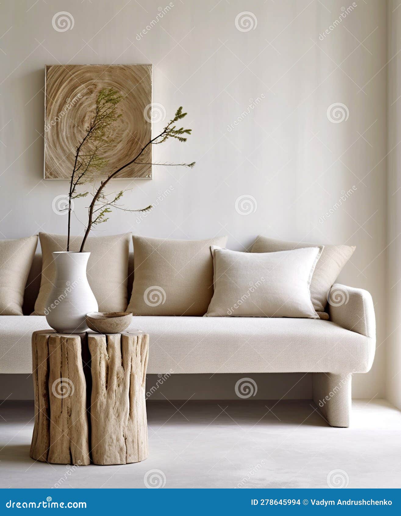 Rustic Interior Design of Modern Living Room with Beige Fabric Sofa and