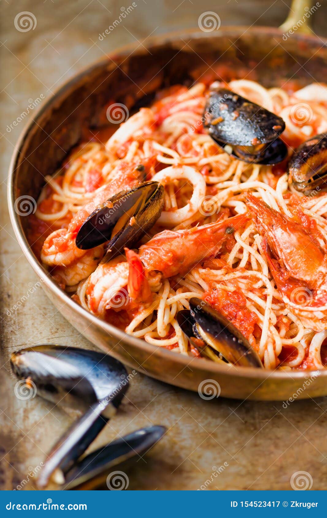 Rustic Italian Seafood Spaghetti Pasta Stock Image Image of rustic