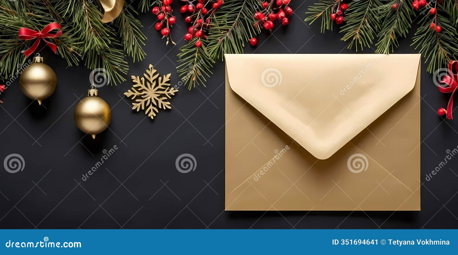 rustic kraft envelope with red ribbon and snowflake charm for christmas gifts