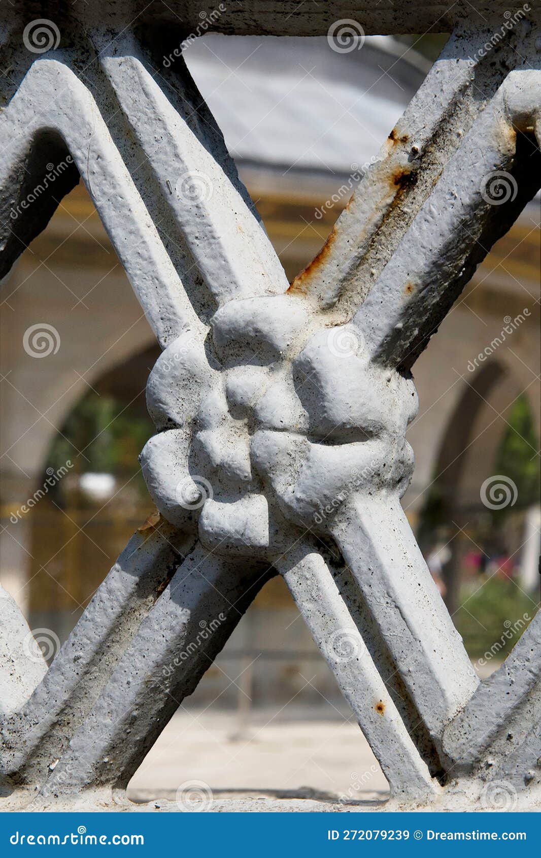 Rustic Metal Gate Secured To a Metal Framework, Featuring a Bowed Arch