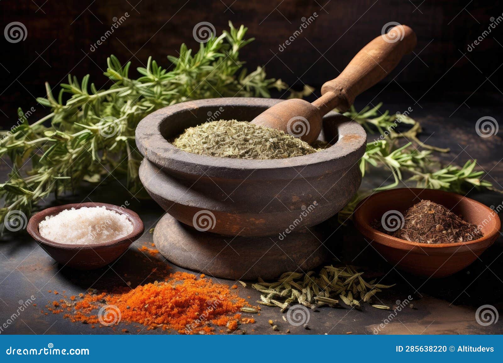 Rustic Mortar and Pestle with Crushed Spices Stock Photo Image of