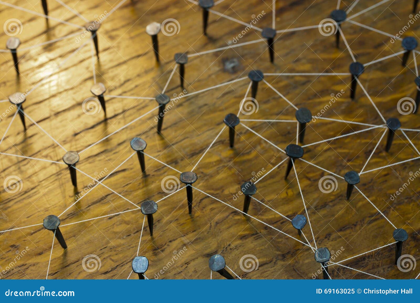 Rustic Nails in Wood Linked by Cotton Stock Image Image of linked